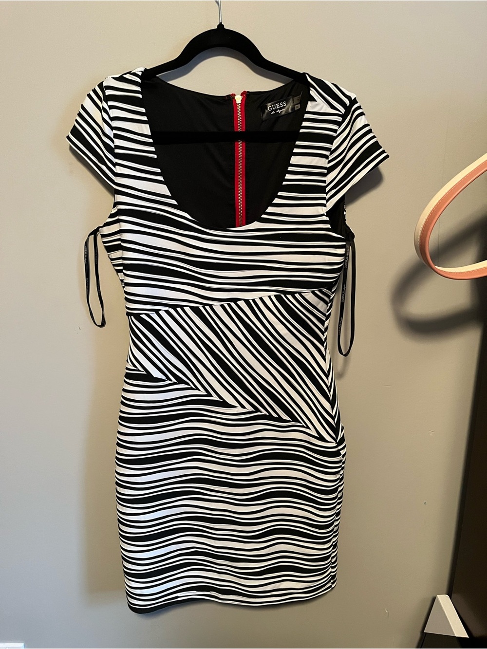 GUESS Black and White Striped Tie-Side Midi Dress never worn